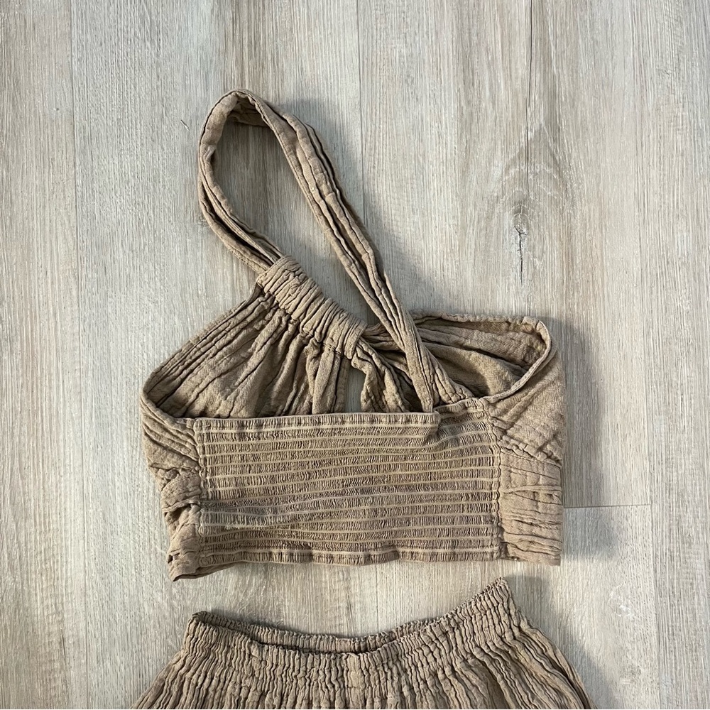 D'Artemide Greece 100% Cotton Boho Two Piece Pant Set Light Brown - Picture 5 of 6